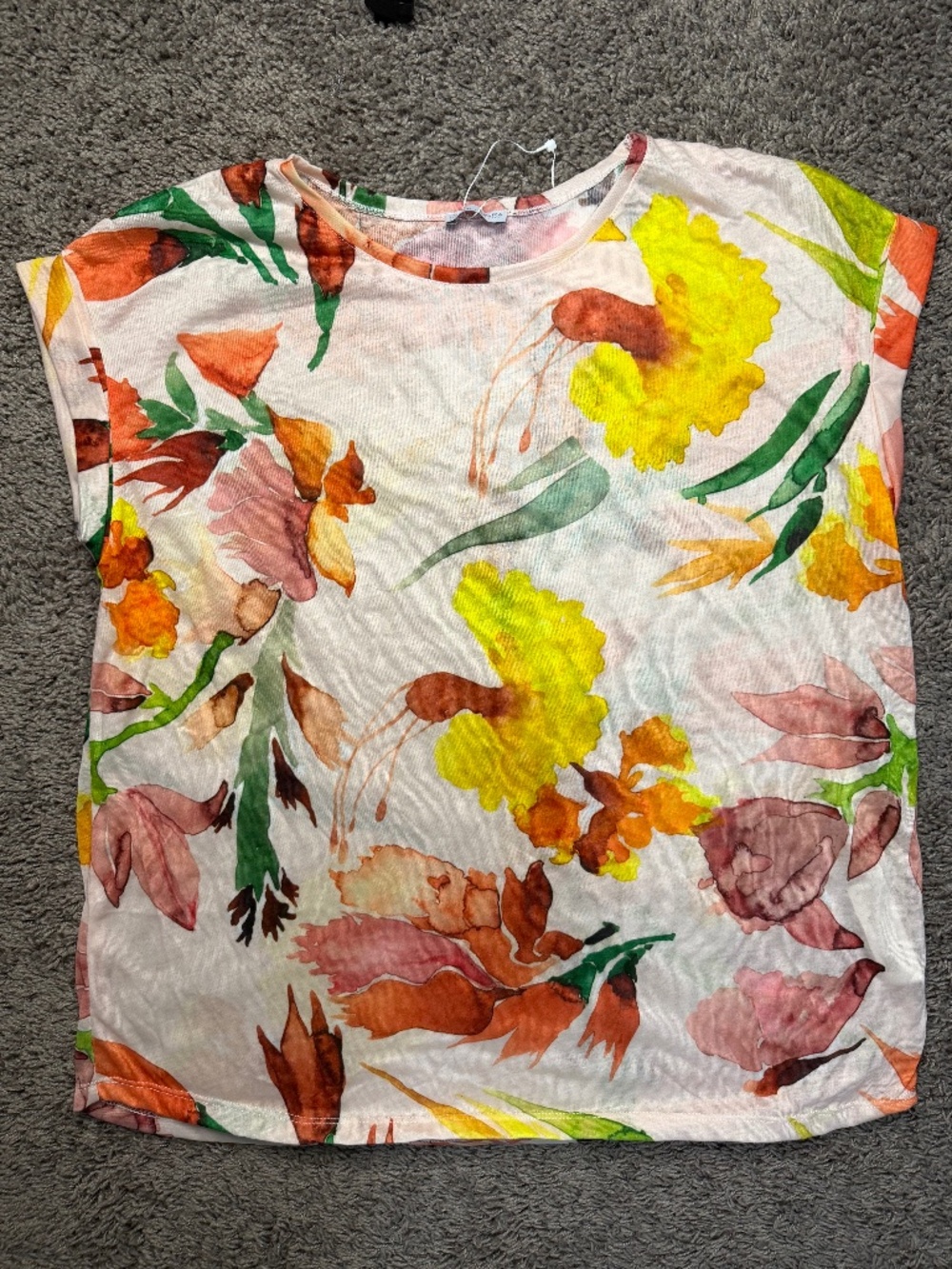 T-Shirt Top Large Floral Multicolor Summer Spring Casual
